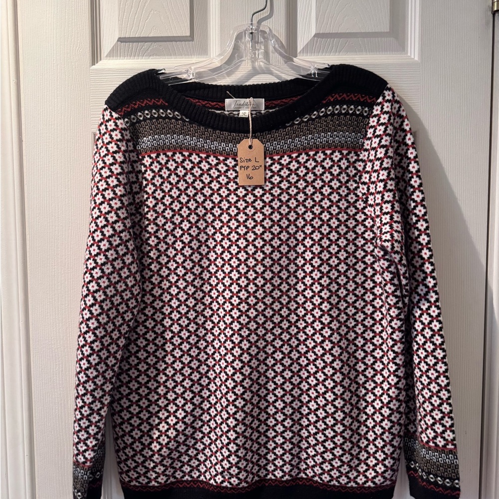130 - Tradition Country Collection Patterned Knit Sweater in Black, White & Red